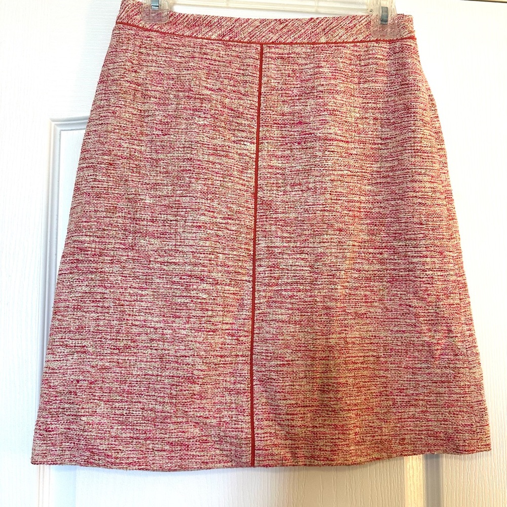 Ann Taylor Petite Silk Tweed Skirt in Pink and Cream